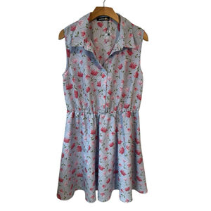 Allegra K Women's Floral Print Sleeveless Shirt Dress Large